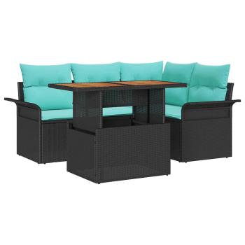 Garten-Sofa-Set mit Kissen mit Speicher 5 pcs Schwarz und blau