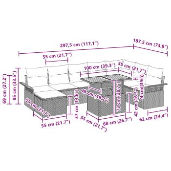 Garten-Sofa-Set mit Kissen mit Speicher 9 pcs Schwarz und blau