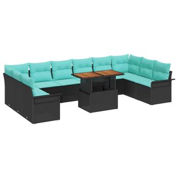 Gartensofa-set mit Kissen 11 pcs Schwarz und Blau Poly-Rattan