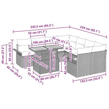 Gartensofa-set mit Kissen 11 pcs Schwarz und Blau Poly-Rattan