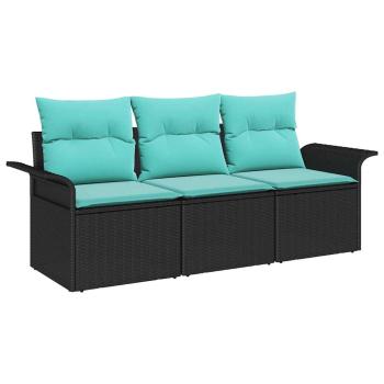 Garten-Sofa-Set 3 Stk. Schwarz Poly Rattan