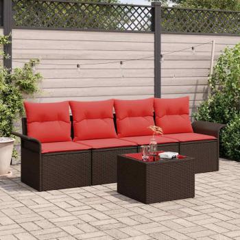 ARDEBO.de - Gartensofa-set 5 stk. Beige und Rot Poly-Rattan