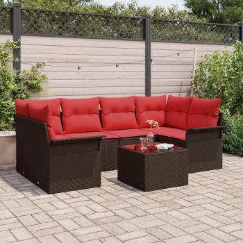 ARDEBO.de - Gartensofa-set mit Kissen 7 pcs Beige und Rot Poly-Rattan