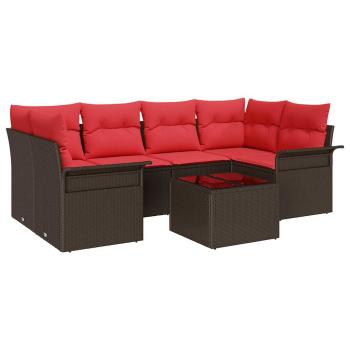 Gartensofa-set mit Kissen 7 pcs Beige und Rot Poly-Rattan