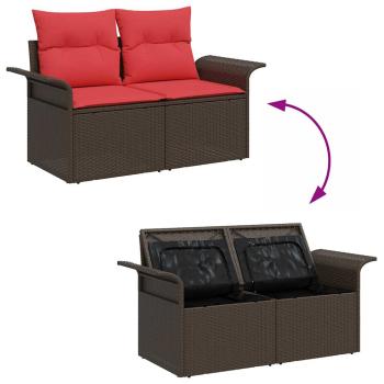 Gartensofa-set mit Kissen 7 pcs Beige und Rot Poly-Rattan