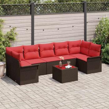 ARDEBO.de - Gartensofa-set 8 stk. Beige und Rot Poly-Rattan