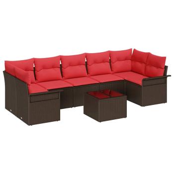 Gartensofa-set 8 stk. Beige und Rot Poly-Rattan