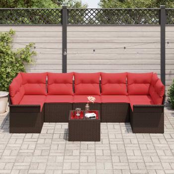 Gartensofa-set 8 stk. Beige und Rot Poly-Rattan