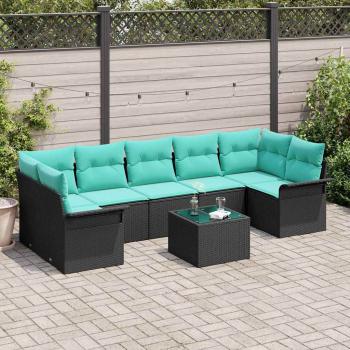 ARDEBO.de - Gartensofa-set 8 stk. Schwarz und Türkis Poly-Rattan
