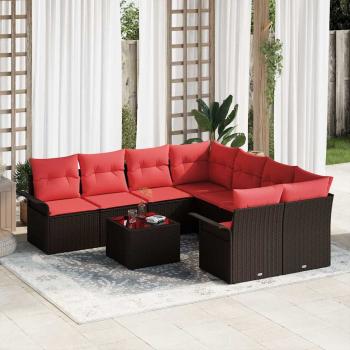 ARDEBO.de - Gartensofa-set mit Kissen 9 pcs Beige und Rot Poly-Rattan