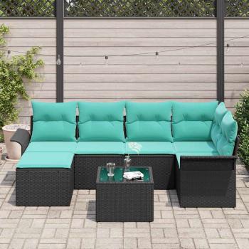 Gartensofa-set 7 Stk. Schwarz Poly-Rattan