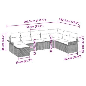 Gartensofa-set 8 Stk. Schwarz Poly Rattan