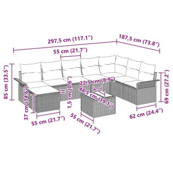 Gartensofa-set 9 Stk. Schwarz Poly Rattan