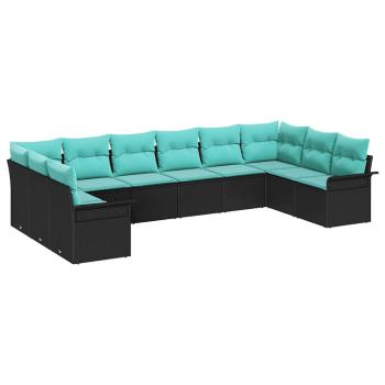 Gartensofa-set 10 Stk. Schwarz Poly-Rattan
