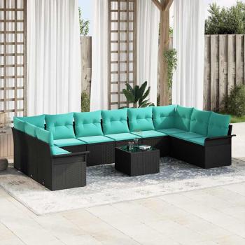 ARDEBO.de - Gartensofa-set 11 Stk. Schwarz Poly-Rattan