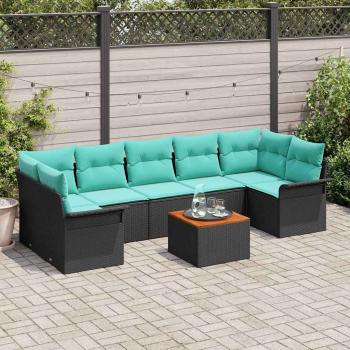 ARDEBO.de - Gartensofa-set 8 pcs Schwarz und Türkis Poly-Rattan