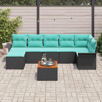 Gartensofa-set 8 pcs Schwarz und Türkis Poly-Rattan