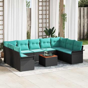 ARDEBO.de - Gartensofa-set 10 pcs Schwarz und Türkis Poly-Rattan
