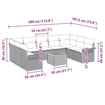 Gartensofa-set 10 pcs Schwarz und Türkis Poly-Rattan