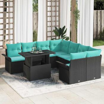 ARDEBO.de - Gartensofa-set 9 Stk. Schwarz [Synthetisch]: Poly Rattan