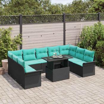 Gartensofa-set 10 stk. Schwarz Poly Rattan