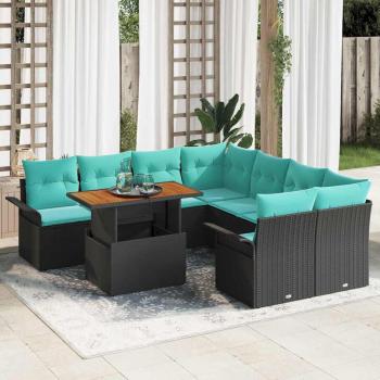 ARDEBO.de - Garten-Sofa-Set mit Speicher 9 pcs Schwarz Poly Rattan