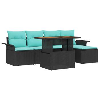 Garten-Sofa-Set 6 Stk. Schwarz Poly Rattan