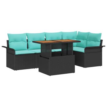 Garten-Sofa-Set 6 Stk. Schwarz Poly Rattan