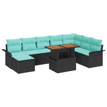 Garten-Sofa-Set 9 Stk. Schwarz Poly Rattan
