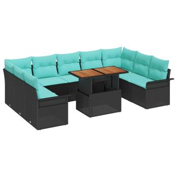 Garten-Sofa-Set 10 Stk. Schwarz Poly Rattan