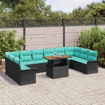 Garten-Sofa-Set 9 stk. Schwarz Poly Rattan