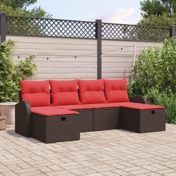ARDEBO.de - Sofa Set 6 Stk. 6-Sitzanzahl Braun und Rot Poly-Rattan