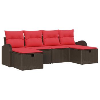 Sofa Set 6 Stk. 6-Sitzanzahl Braun und Rot Poly-Rattan