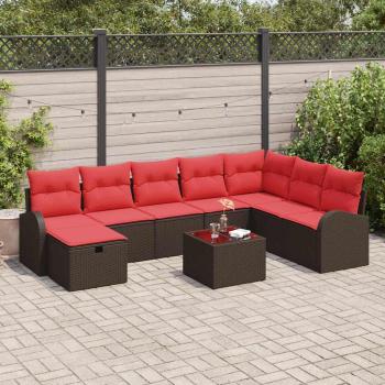 ARDEBO.de - Sofa Set 9 stk. 8-Sitzanzahl Braun und Rot Poly-Rattan