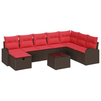 Sofa Set 9 stk. 8-Sitzanzahl Braun und Rot Poly-Rattan