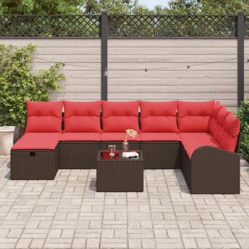 Sofa Set 9 stk. 8-Sitzanzahl Braun und Rot Poly-Rattan