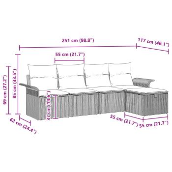 Gartensofa-set 5 Stk. Poly Rattan