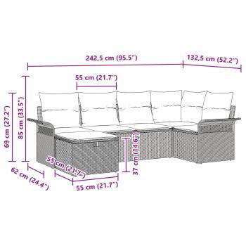 Gartensofa-set 6 Stk. Poly Rattan