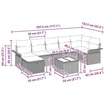 Garten-Sofa-Set mit Kissen 8 pcs Schwarz Poly Rattan