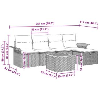 Gartensofa-set 6 Stk. Schwarz Poly Rattan