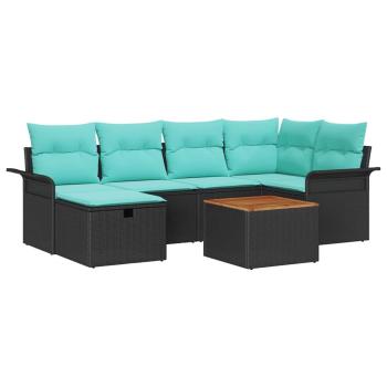 Gartensofa-set 7 Stk. Schwarz Poly Rattan