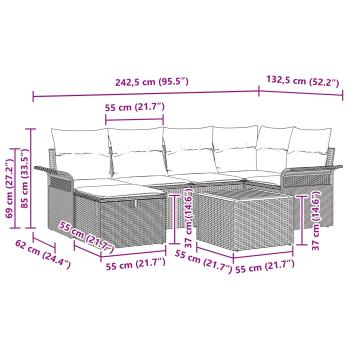 Gartensofa-set 7 Stk. Schwarz Poly Rattan