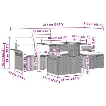 Gartensofa-set 6 Stk. Braun Poly-Rattan