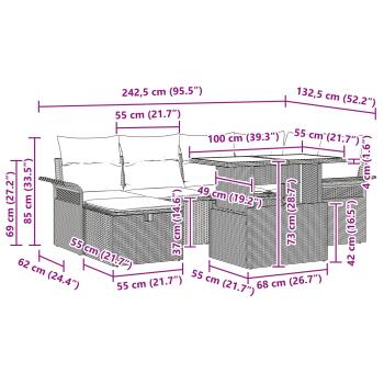 Gartensofa-set 7 Stk. Braun Poly-Rattan