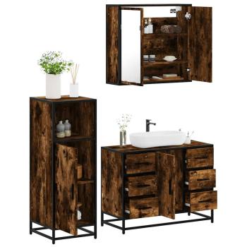 ARDEBO.de - 3-tlg. Badmöbel-Set Räuchereiche Holzwerkstoff