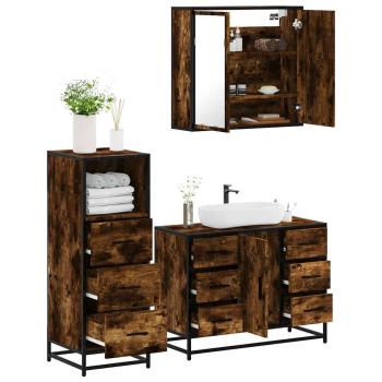 ARDEBO.de - 3-tlg. Badmöbel-Set Räuchereiche Holzwerkstoff