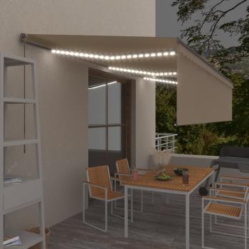 ARDEBO.de - Markise Manuell Einziehbar mit Rollo & LED 6x3 m Creme