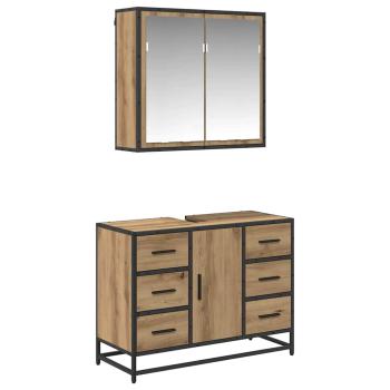 Badezimmermöbel-Set 2 stk. Artisan-Eiche 80 x 33 x 60 cm