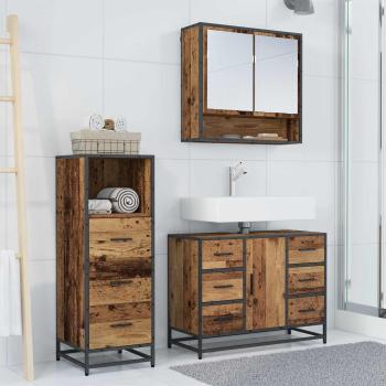 Badezimmermöbel-Set 3 stk. Altholz 80 x 33 x 60 cm