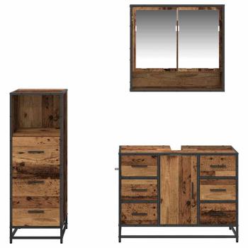 Badezimmermöbel-Set 3 stk. Altholz 80 x 33 x 60 cm